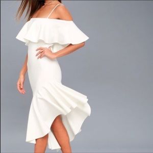 Lulu’s White off the Shoulder Ruffle Dress